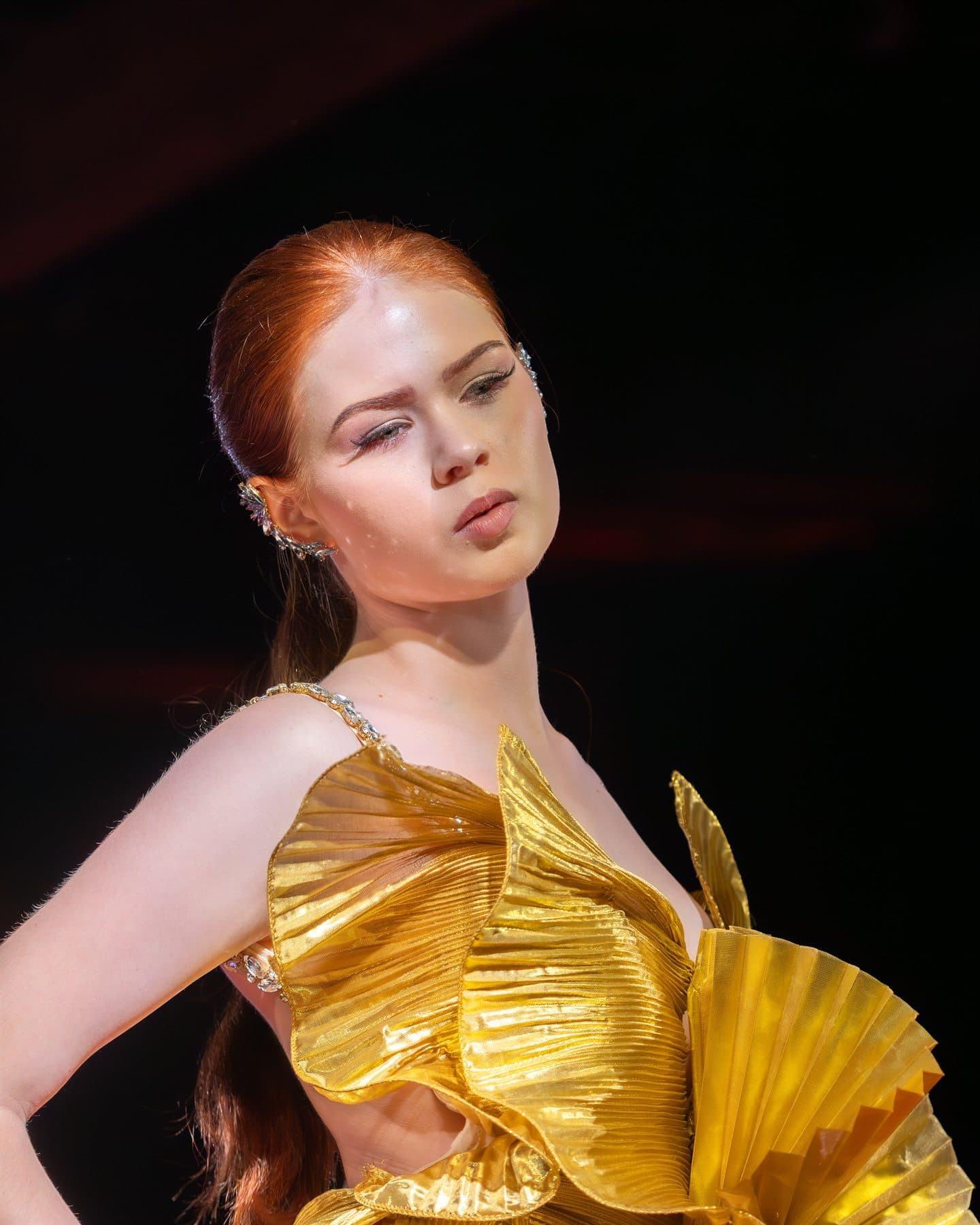 Gold Editorial Runway Look photography by Zeel Pix Visuals